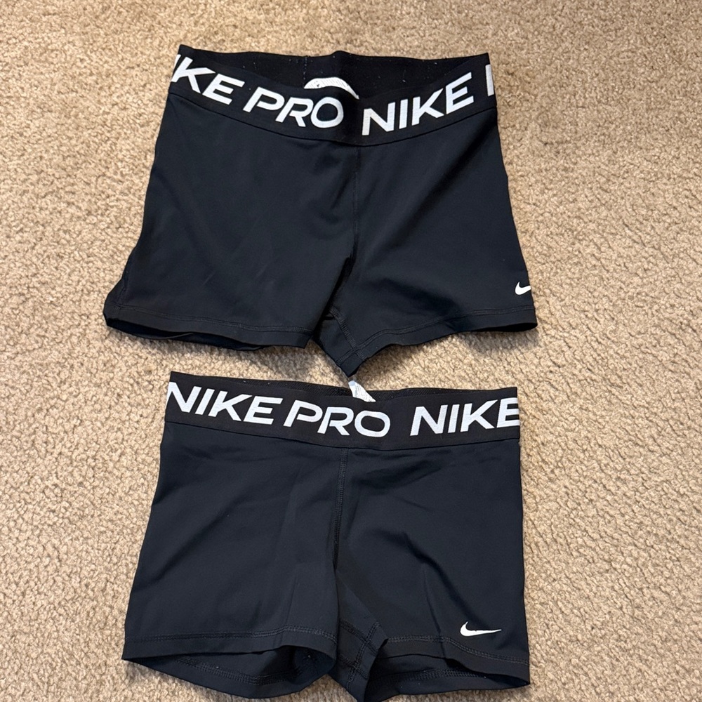 Nike Pro Black Athletic Shorts with White Logo size M women’s set of two